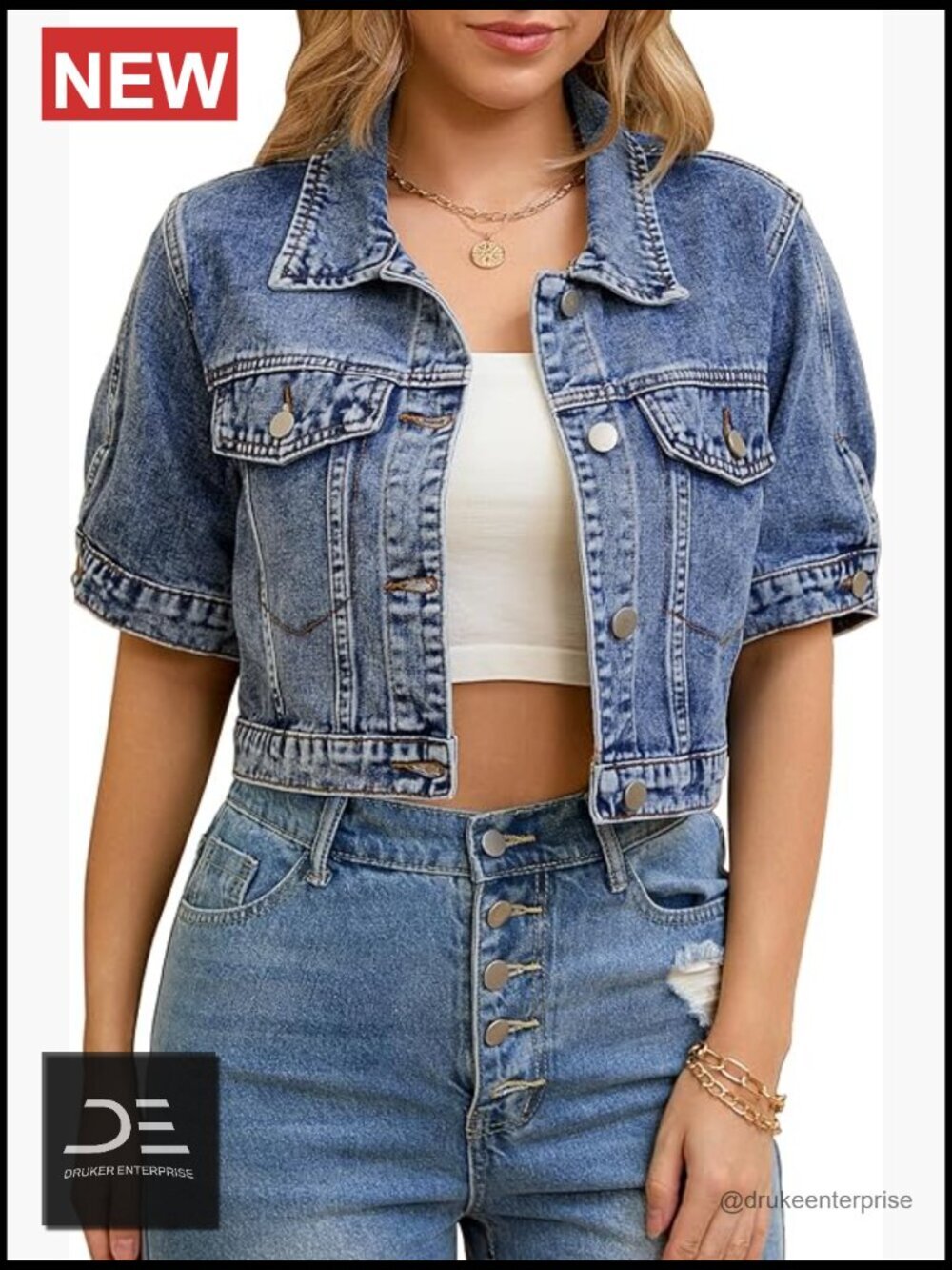 Trendy Short Sleeve Cropped Jean Jacket Casual Summer Denim Jacket